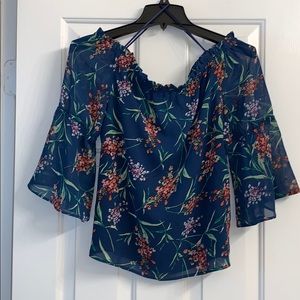 Teal Sheer Off Shoulder Top